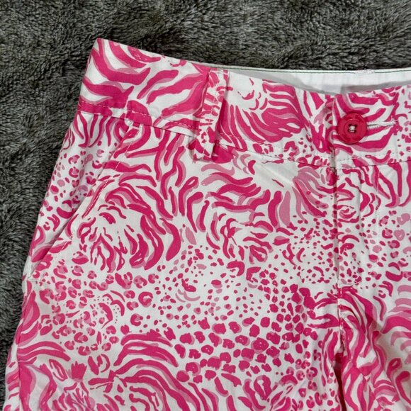 Lilly Pulitzer Callahan Short Sz 0 Pink And White Lion 5" - Picture 3 of 9